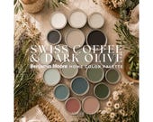 Swiss Coffee Benjamin Moore Dark Olive Green | Whole house paint color palette Olive Green Teal Terracotta paint Earthy neutral paint colors