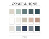 Coastal Home Color Palette Sherwin Williams paint color palette cabin lake beach house colour scheme warm neutral greige dark blue navy teal