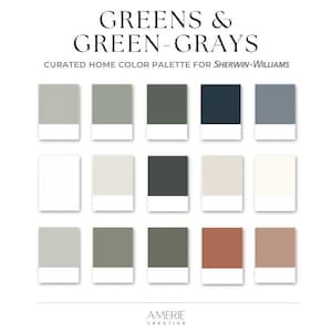 Green Sherwin Williams paint palette Whole house paint color scheme earthy neutral home grey green paint colors dark pewter evergreen fog