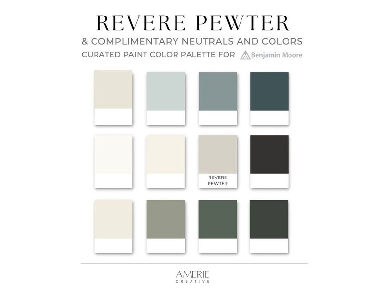 Revere Pewter HC-172  Benjamin Moore Paint color Palette house cabinet exterior warm grey gray greige classic blue green navy quiet moments brewster  narraganset seapearl china white dove ballet black beauty vintage vogue ashwood moss storm cloud