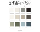 Natural Cream Benjamin Moore paint color palette Whole house paint color scheme warm neutral paint colors blue gray green paint white dove