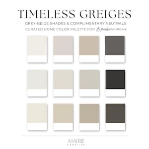 Palette de couleurs de peinture grège Benjamin Moore Agencement de couleurs pour une maison, intérieur gris neutre chaud, beige gris, couleurs de peinture grège 2025