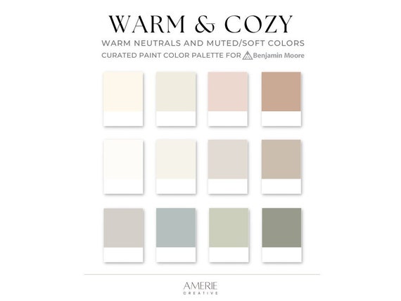 Warm Cozy Calm Neutral Paint Color Palette Benjamin Moore White, Cream, off  White, Gray Greige Taupe Blue Grey Green Sage AMERIE 2024 -  Canada