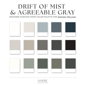 Agréable Gray Drift of Mist Palette de couleurs de peinture Sherwin Williams Palette de couleurs de peinture pour toute la maison Couleurs de peinture neutres pour l&#39;intérieur de toute la maison
