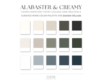 Paleta de colores de pintura cremosa Alabaster de Sherwin Williams / Esquema de colores de pintura blanca cálida para exteriores e interiores, colores neutros cálidos 2026
