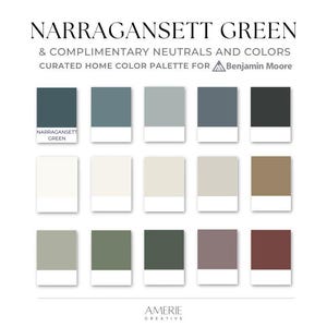 Paleta de colores de pintura Narragansett Green de Benjamin Moore Esquema de colores de pintura para toda la casa Colores de pintura 2026 Narragansett Green Color coordinado