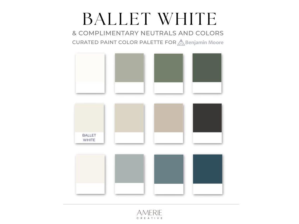 Ballet White Benjamin Moore Paint color palette Ballet White coordinating color Whole house paint color scheme warm neutral paint colors