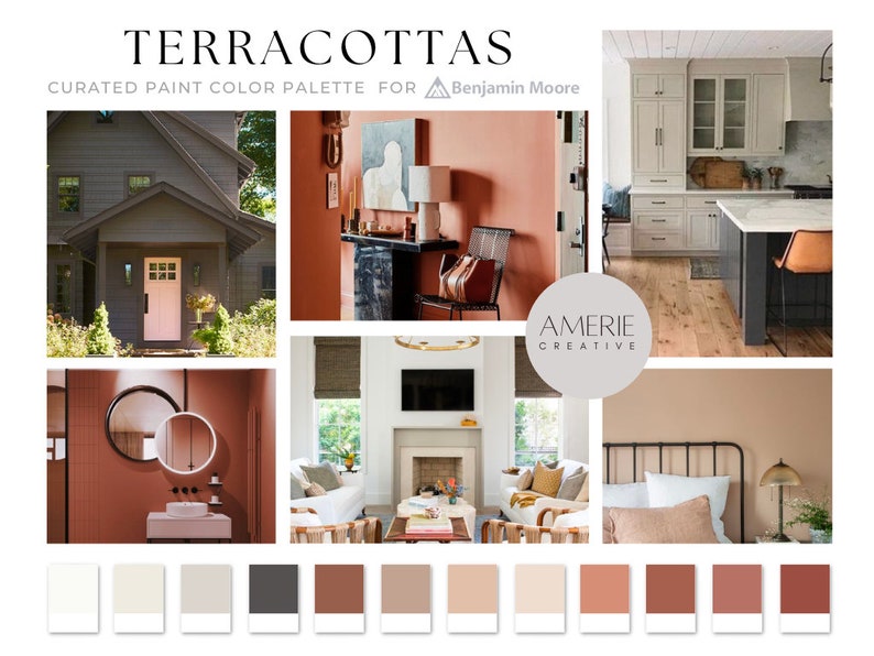 Terracotta Benjamin Moore Paint Color Palette 2024 colour warm neutral house home 
Mexican Tile Audobon Russet, BAKED TERRA COTTA MEXICANA Cloud White dove wing iron mountain edgecomb GEORGETOWN PINK BEIGE Venetian portico BURNT SIENNA DUSTY TRAIL