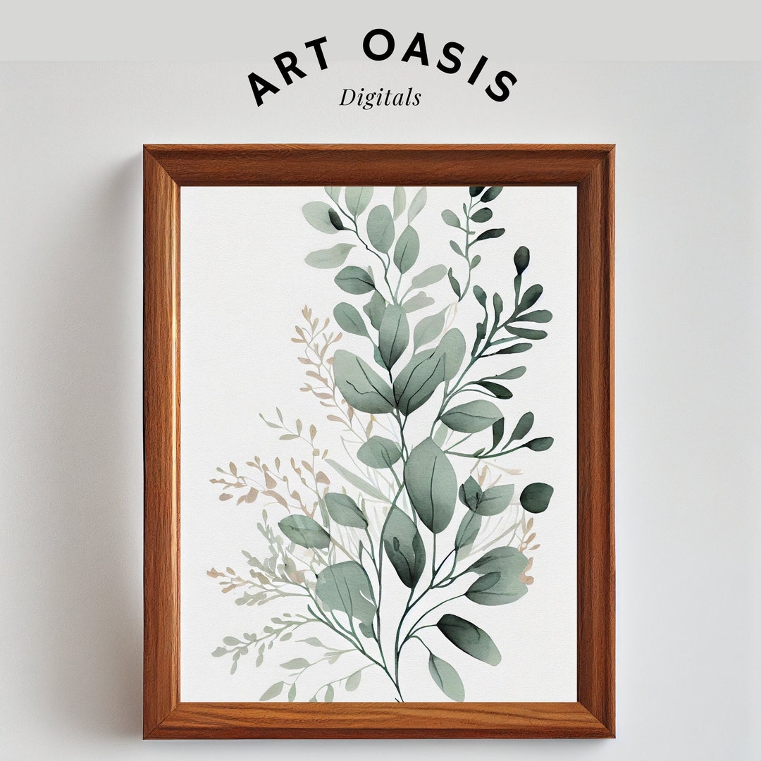 Printable Sage Green Watercolor Wall Art Floral Leaves Etsy