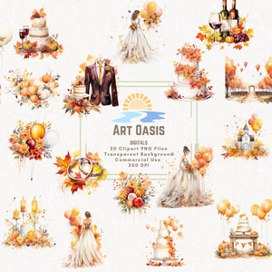Aquarelle automne mariage célébration feuilles anneau Clipart Bundle of 20 - arrière-plan transparent téléchargement numérique PNG graphiques - usage commercial