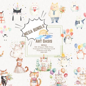 Cartoon Pastell Fat Cats Geburtstag Kawaii Cat Clipart Mega Bundle von 100 transparenten Hintergrund Digital Download PNG Grafiken - Kommerzielle Nutzung