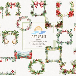 Aquarel kerst winter uitnodiging grenslijst krans rood groen clipart bundel van 20 transparante achtergrond digitale download graphics