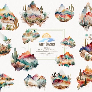 Watercolor Bohomodern Desert Clipart Bundle of 20 - Transparent Background - Digital Download PNG Graphics - Western - Commercial Use