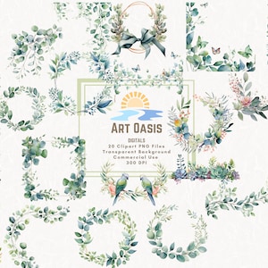 Aquarell Eukalyptus Botanische Blume Rahmen Border Clipart Bundle von 20 Transparenter Hintergrund Digitaler Download PNG Grafiken Kommerzielle Nutzung