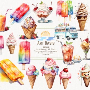 Watercolor Colorful Summer Ice Cream Popsicle Clipart Bundle of 20 Transparent Background Digital Download PNG Graphics - Commercial Use