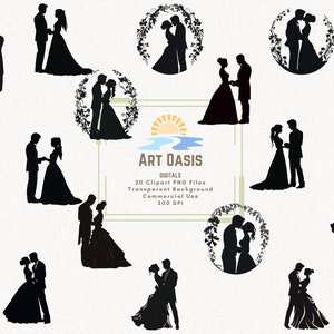 Hochzeit Silhouetten Clipart Bundle mit 20 - Braut und Bräutigam PNG - Transparenter Hintergrund Digital Download PNG Grafiken - Kommerzielle Nutzung