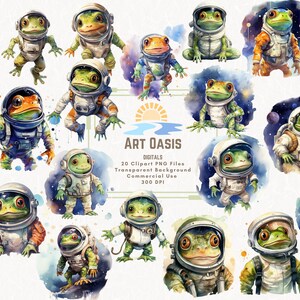 Aquarell Astronaut Weltraum Frosch Clipart Bundle von 20 transparenten Hintergrund Digital Download PNG Grafiken Kommerzielle Nutzung