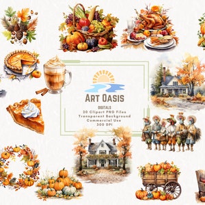 Aquarela Outono Ação de Graças Folhas Coroa Clipart Pacote de 20 - Fundo Transparente Download Digital Gráficos PNG - Uso Comercial