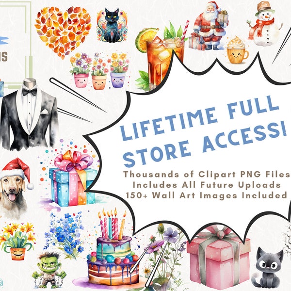 Aquarell Clipart Bundles Lifetime Full Store Access Bonus Wandkunst - Transparenter Hintergrund Digitaler Download PNG Grafiken - Kommerzielle Nutzung