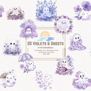 20 violette Blumen und Geister Clipart Bundle, Geburtstagsmonat Blume, Aquarell Clipart Bundle, Geist Blume Clipart, digitaler Download, lila