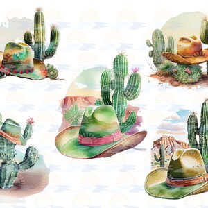 Watercolor Cactus Cowboy Hat Clipart Bundle of 20 Transparent