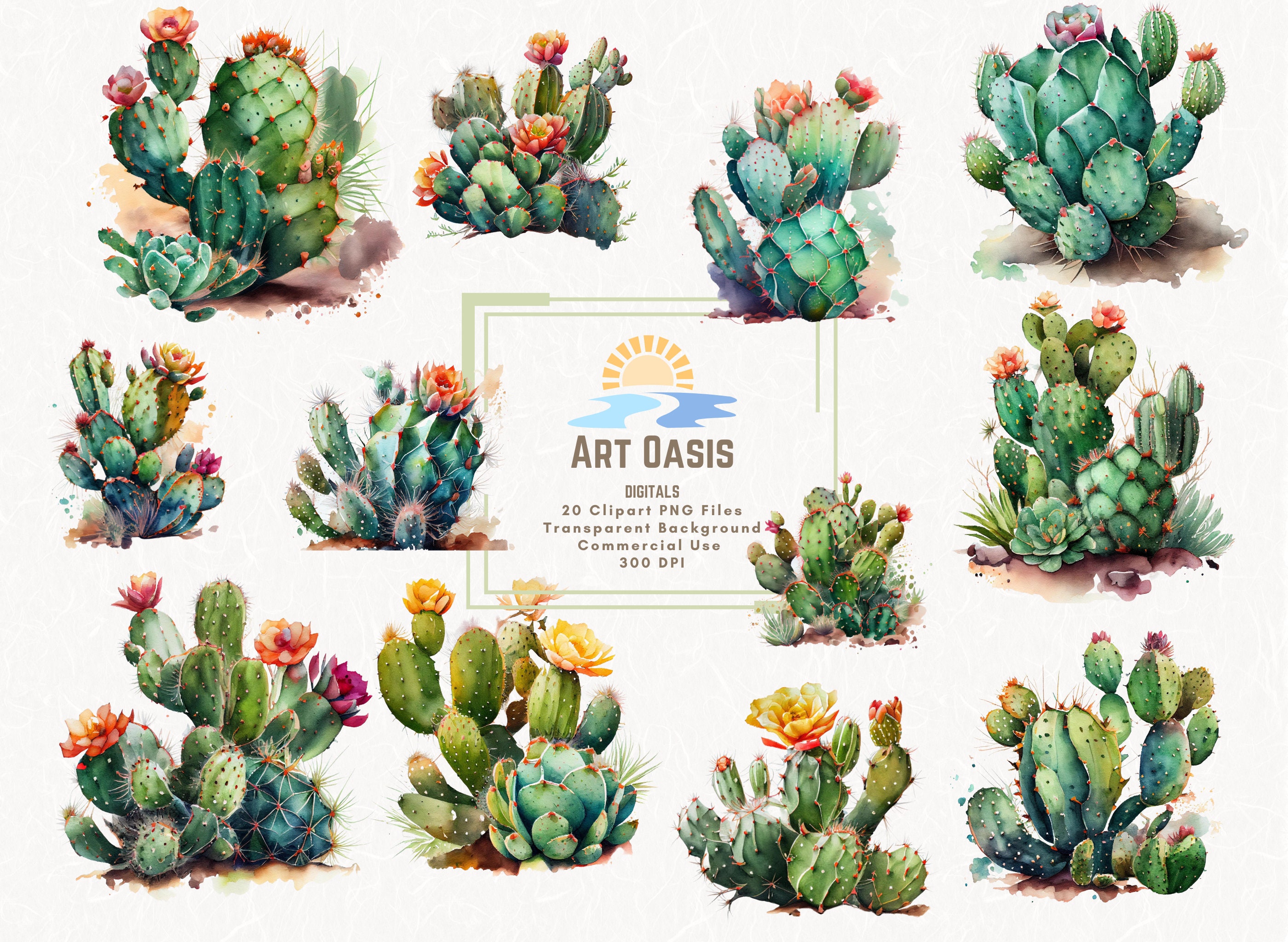 Watercolor Cactus Clipart Bundle – Transparent PNG Graphics (digital ...