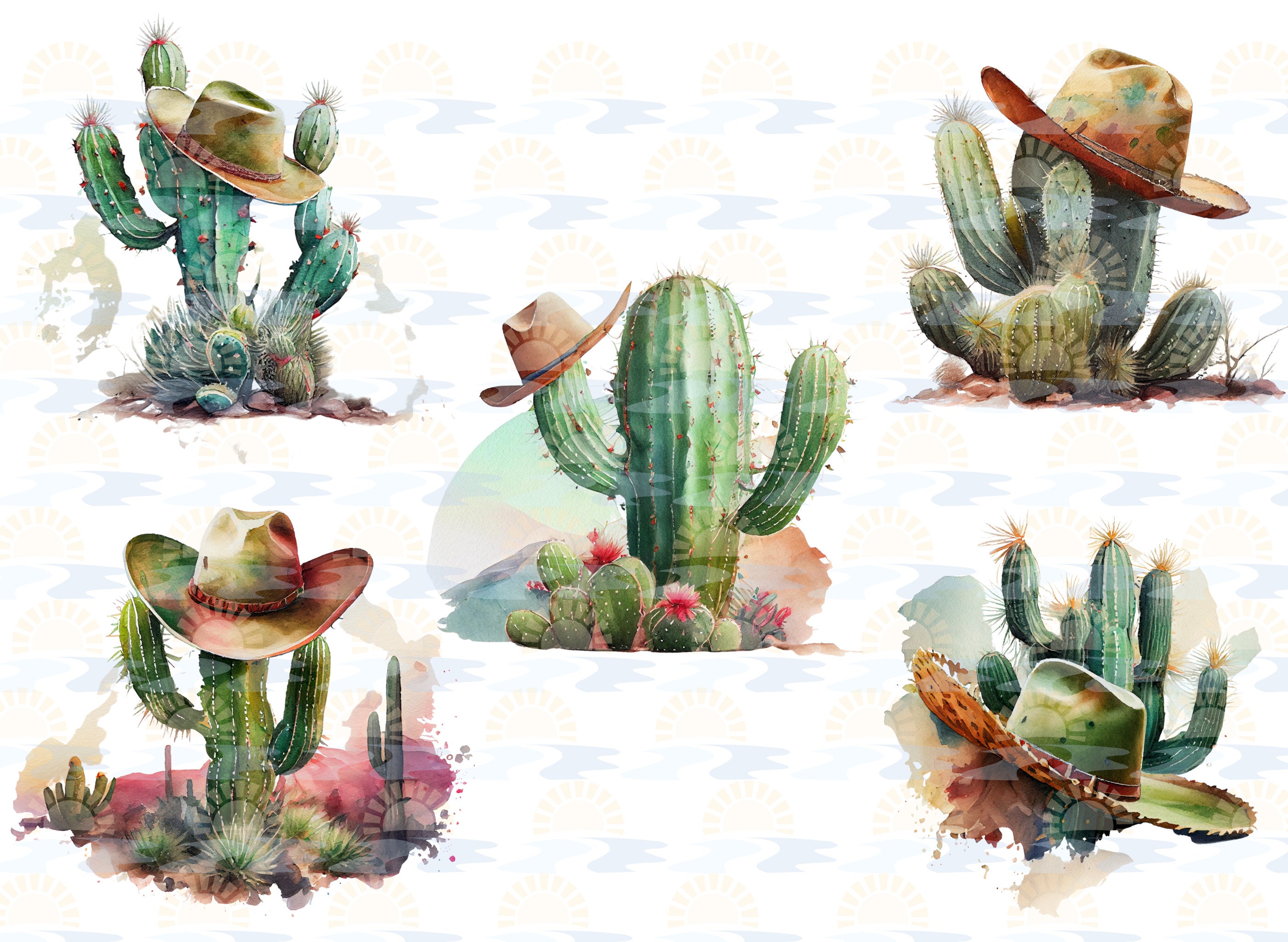 Watercolor Cactus Cowboy Hat Clipart Bundle of 20 - Etsy