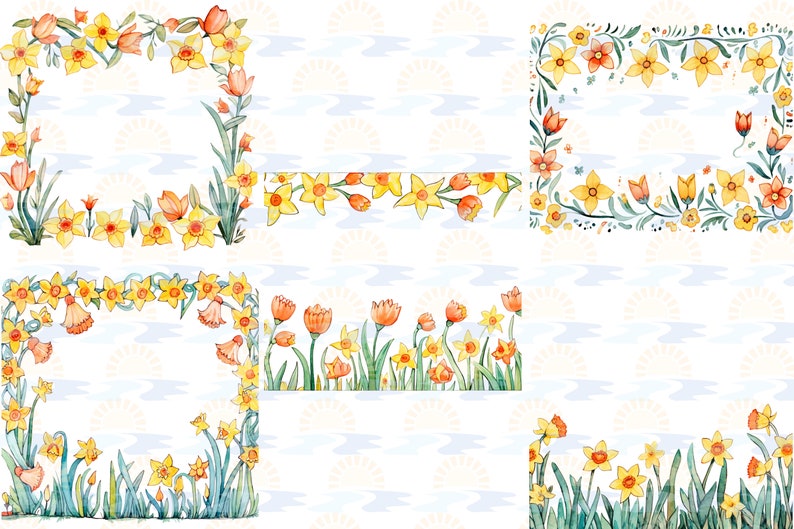 20 Colorful Daffodil Clipart Borders PNG Wreaths and Floral Frame ...