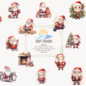 Aquarela Papai Noel Natal Férias de Inverno Pacote de clipart de 20 - Fundo transparente Download digital de gráficos PNG - Uso comercial