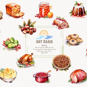 Watercolor Christmas Food Sweets Holiday Winter Clipart Bundle of 20 - Transparent Background Digital Download PNG Graphics - Commercial Use