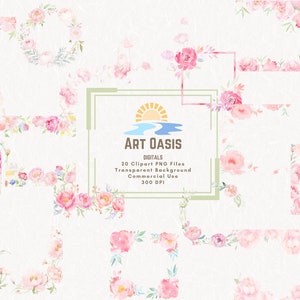 Rosa Pfingstrose Blume Borders PNG Kränze und Blumenrahmen Frühling Hochzeit Blume laden Aquarell Clipart Bundle von 20 digitaler Download ein