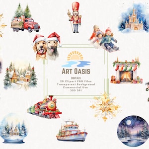 Watercolor Christmas Winter Holiday Dog Star Clipart Bundle of 20 - Transparent Background Digital Download PNG Graphics - Commercial Use