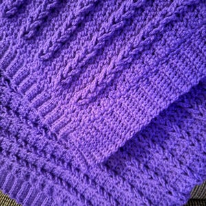 Crochet Cable Stitch Throw Blanket (Purple)