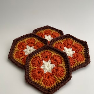 Crochet African Flower Coasters (Pumpkin Spice)