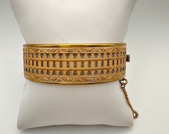 RARE Vintage Elegant Miriam Haskell Hinged Cuff Bracelet W/ Safety Chain