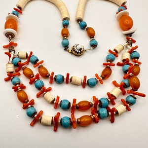 Larry Vrba for Miriam Haskell Couture Vintage Necklace Faux Turquoise Coral