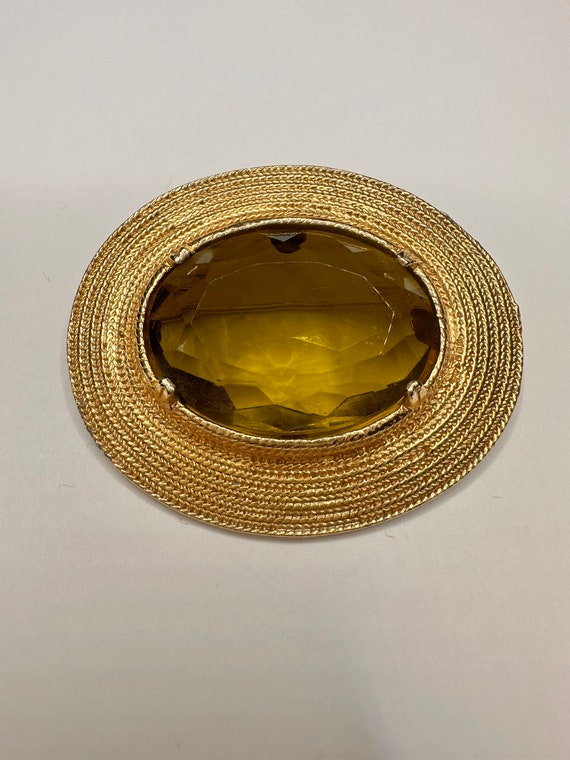 Vintage Brooch Accessocraft NYC Green Crystal Gold