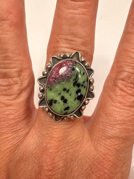 Multicolor Ruby-in- Zoisite Sterling Silver Ring … - image 1