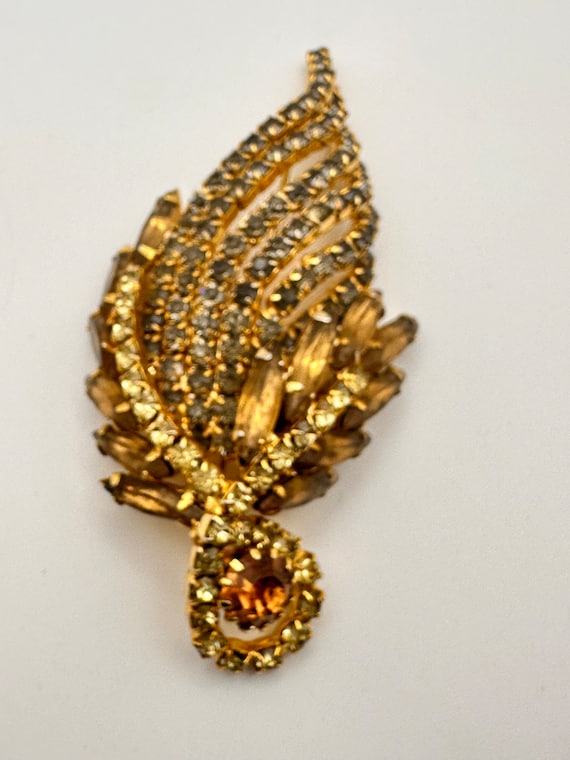 VNTG Large Citrine and Smoked Gray Rhinestones Br… - image 1