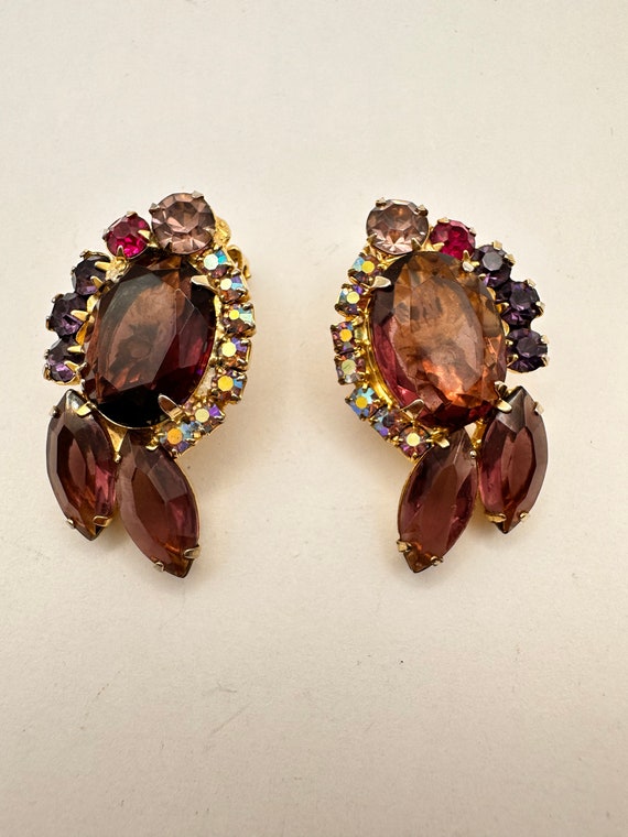 JULIANA Purple and AB Rhinestone Clip Earrings
