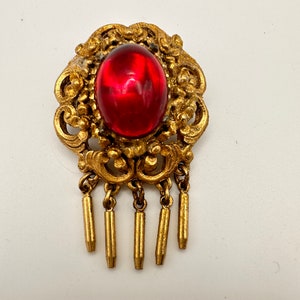 Broche Vintage Ovale En Or Avec Pierre Verte Tourbillonnée - Accessoire Costume Ancien