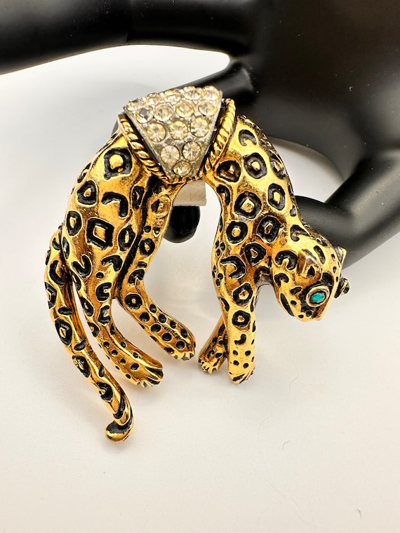 Gilded Spotted Panther Figural Brooch By Florenza, 1970s