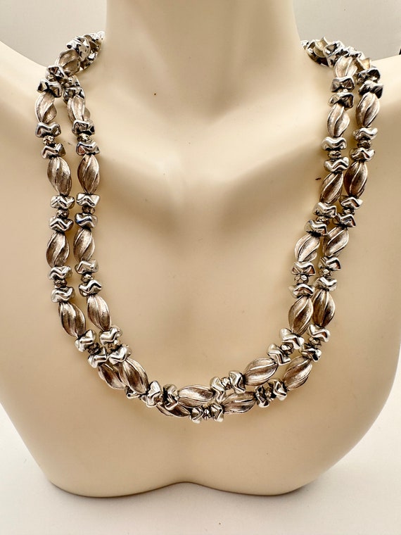 Crown Trifari Double Strand Necklace, Rhodium Plat