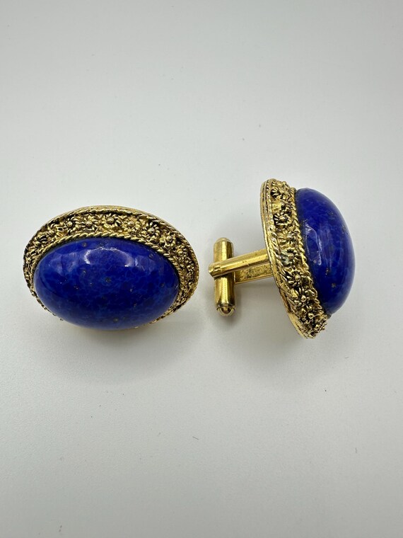 Rare Vntg PAULINE RADER Faux Lapis with Gold Tone… - image 1