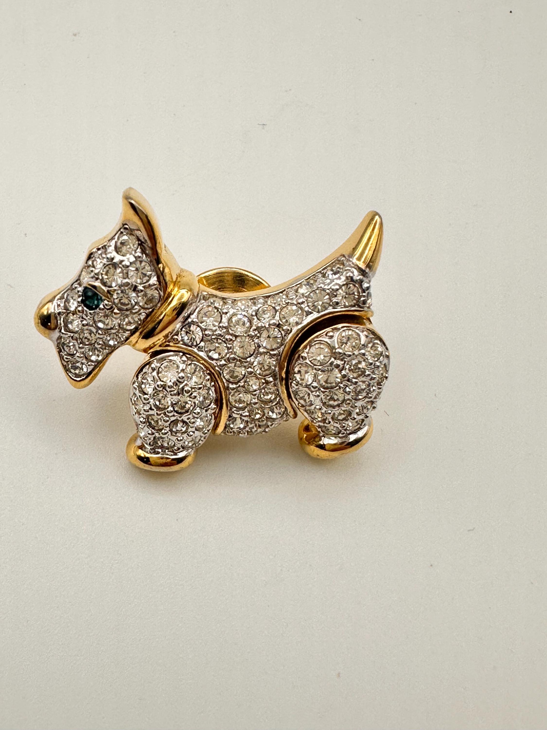 本日限定WEEKENDS 80's レア dog cookie ブローチ Vintage CAROLEE Dog Brooch – Pave Rhinestone Scottie Pup Pin With