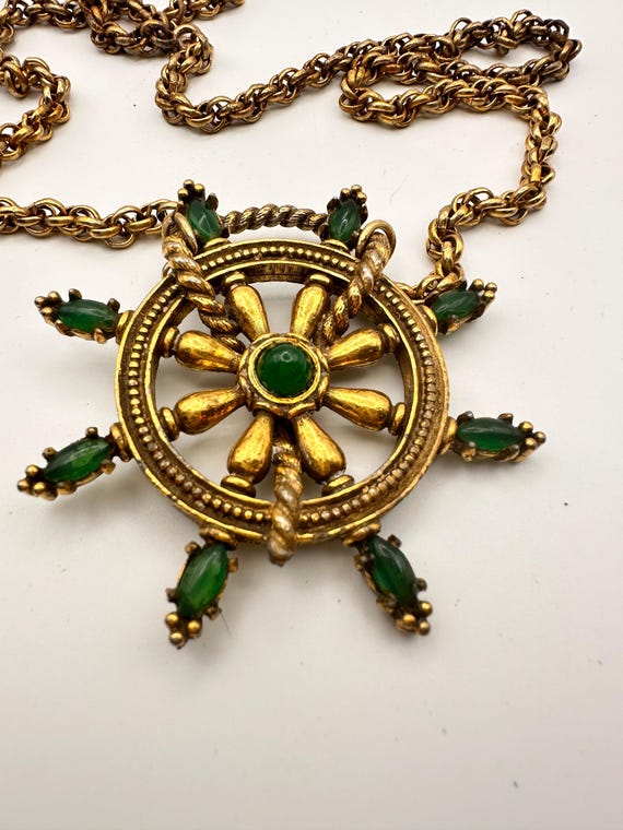VNTG PAULINE RADER Gold Tone and Emerald Cabochon… - image 2