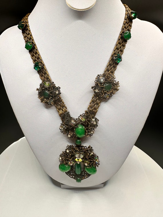 Stunning 1950’s Rivioli, Green Rhinestones and Gr… - image 3