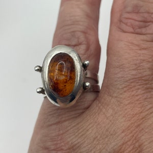 VNTG Flip Ring Sterling Silver One Side Amber Other Side Turquoise.