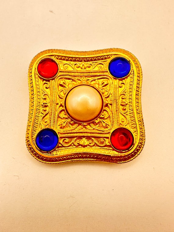 Signed BEN AMUN Gold Tone with Red White and BlueS