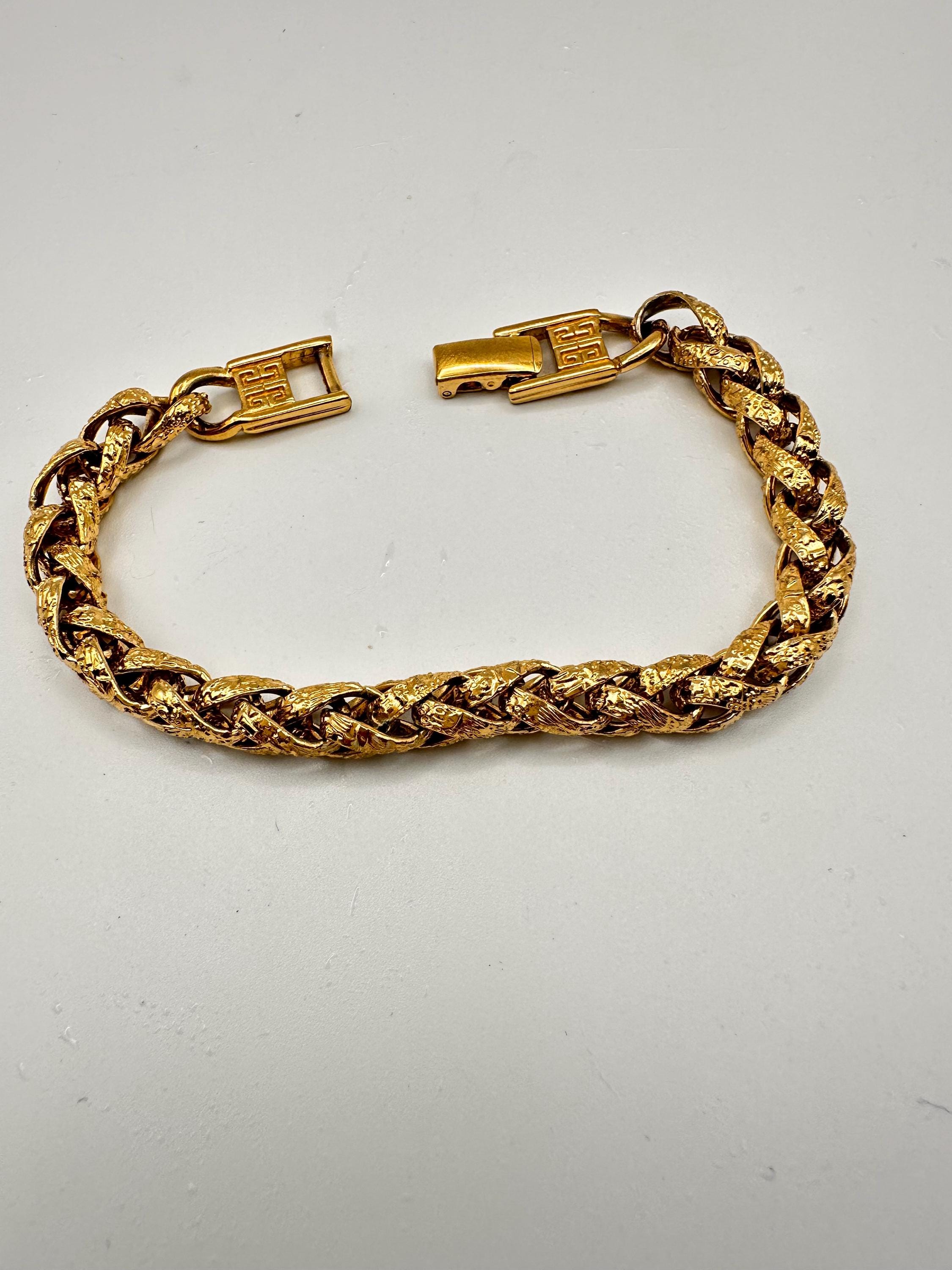 Vintage Givenchy Gold Tone Braided Chain Bracelet | 1980s Designer